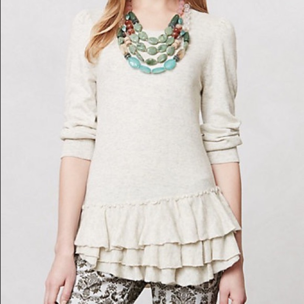 Anthropologie Tiered and Ruffled Sweater XS